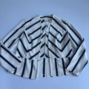 Chico's Stripe Ottoman Open Jacket Blazer Women 1 / US 8-10 White Black Work NWT